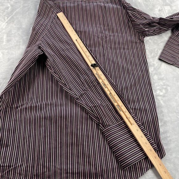 Everett Hall Dress Shirt Mens 43 17 Pink Black Striped French Cuff Made in Italy - Picture 12 of 16